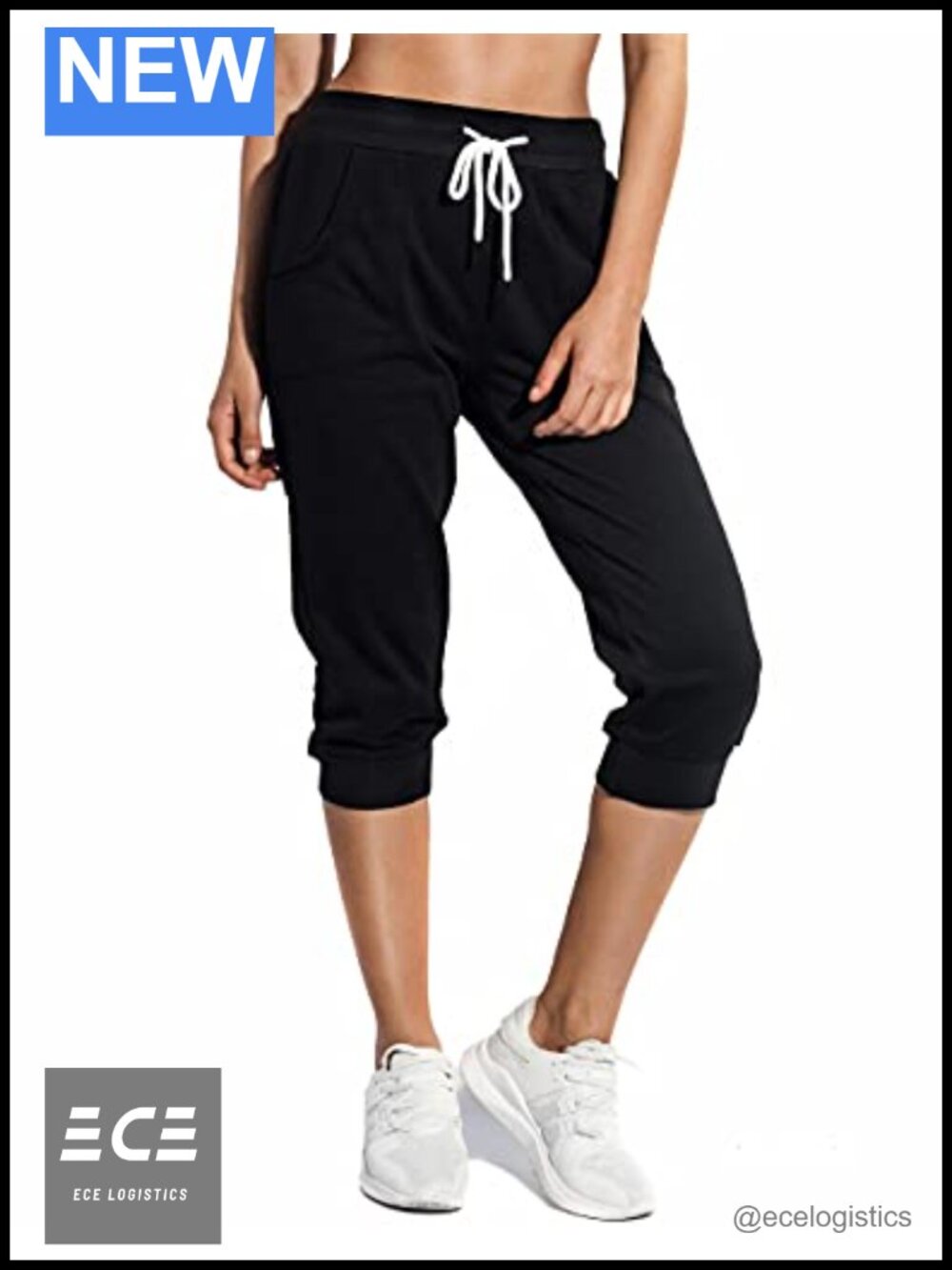 Women's Capri Sweatpants French Terry Jogger Slim Fit Drawstring Pockets